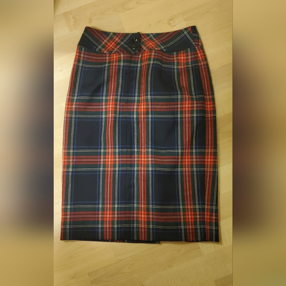Plaid wool skirt, knee/midi length